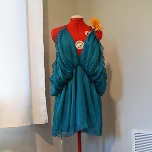 Teal Spagetti Strap Open Back Romper